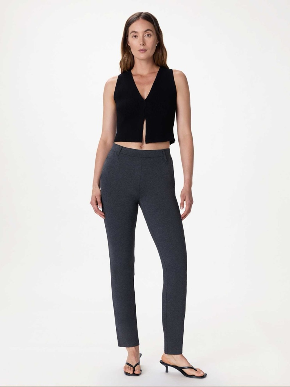 Quince Ultra-Stretch Ponte Straight Leg Trouser Pants Charcoal